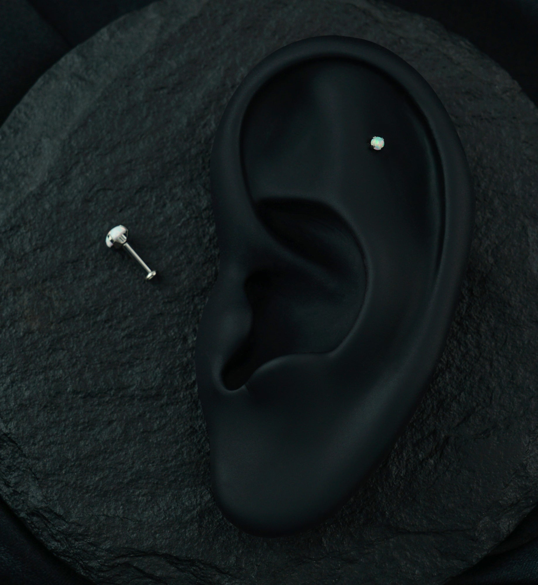 White Opalite Prong Set Titanium Threadless Labret