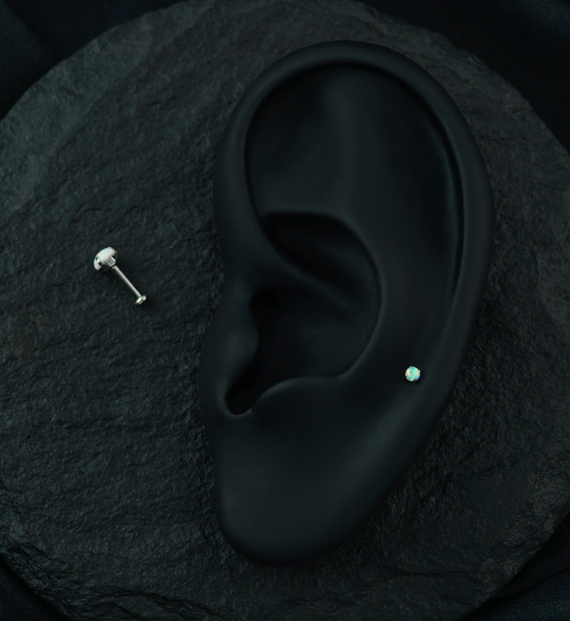 White Opalite Prong Set Titanium Threadless Labret