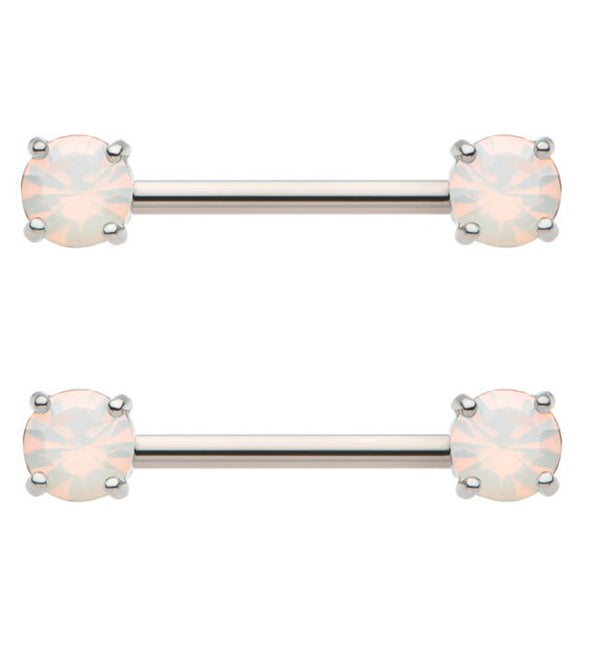 White Opalite Prong Stainless Steel Nipple Barbell