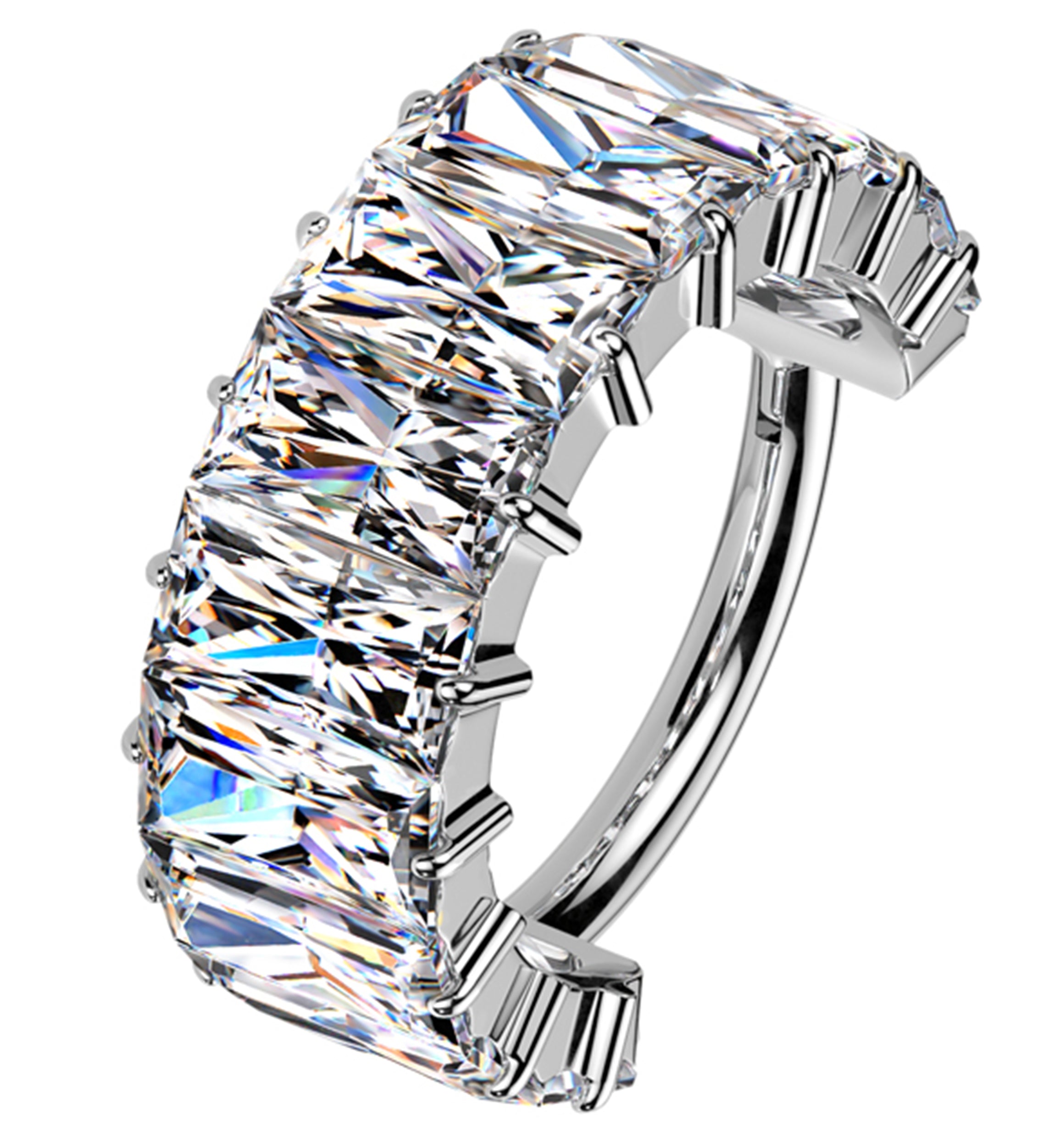 Wide Baguette Clear CZ Titanium Hinged Segment Ring