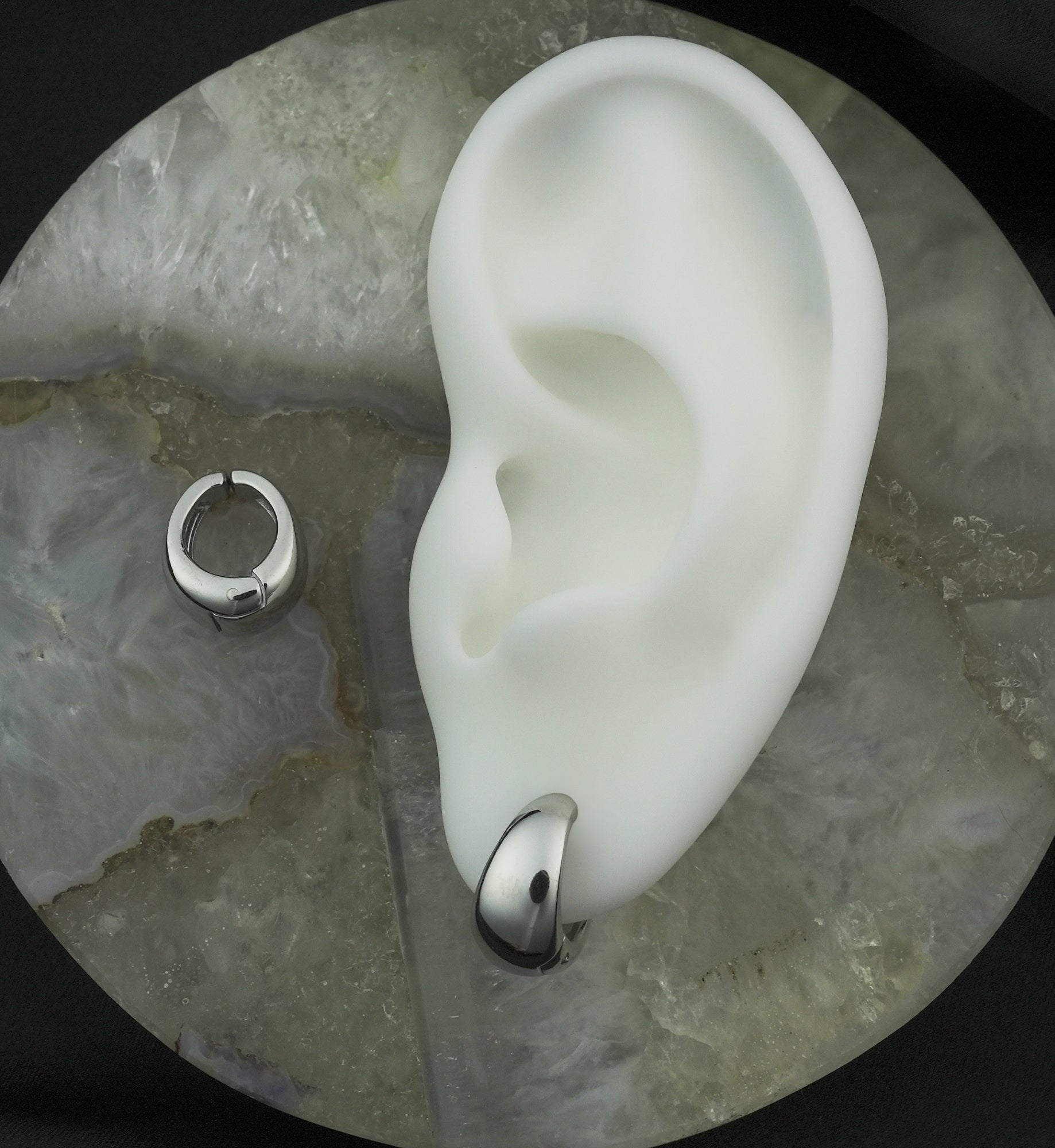 Wide Stainless Steel Hinged Hoop Huggie Clip-On Earrings