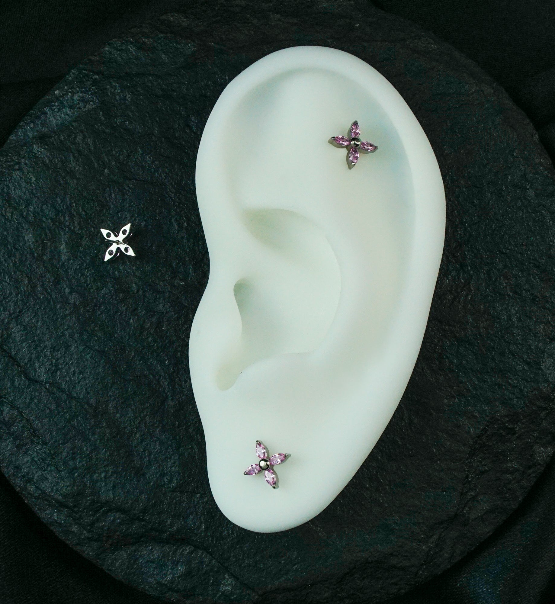 Windmill Marquise Pink CZ Threadless Titanium Top