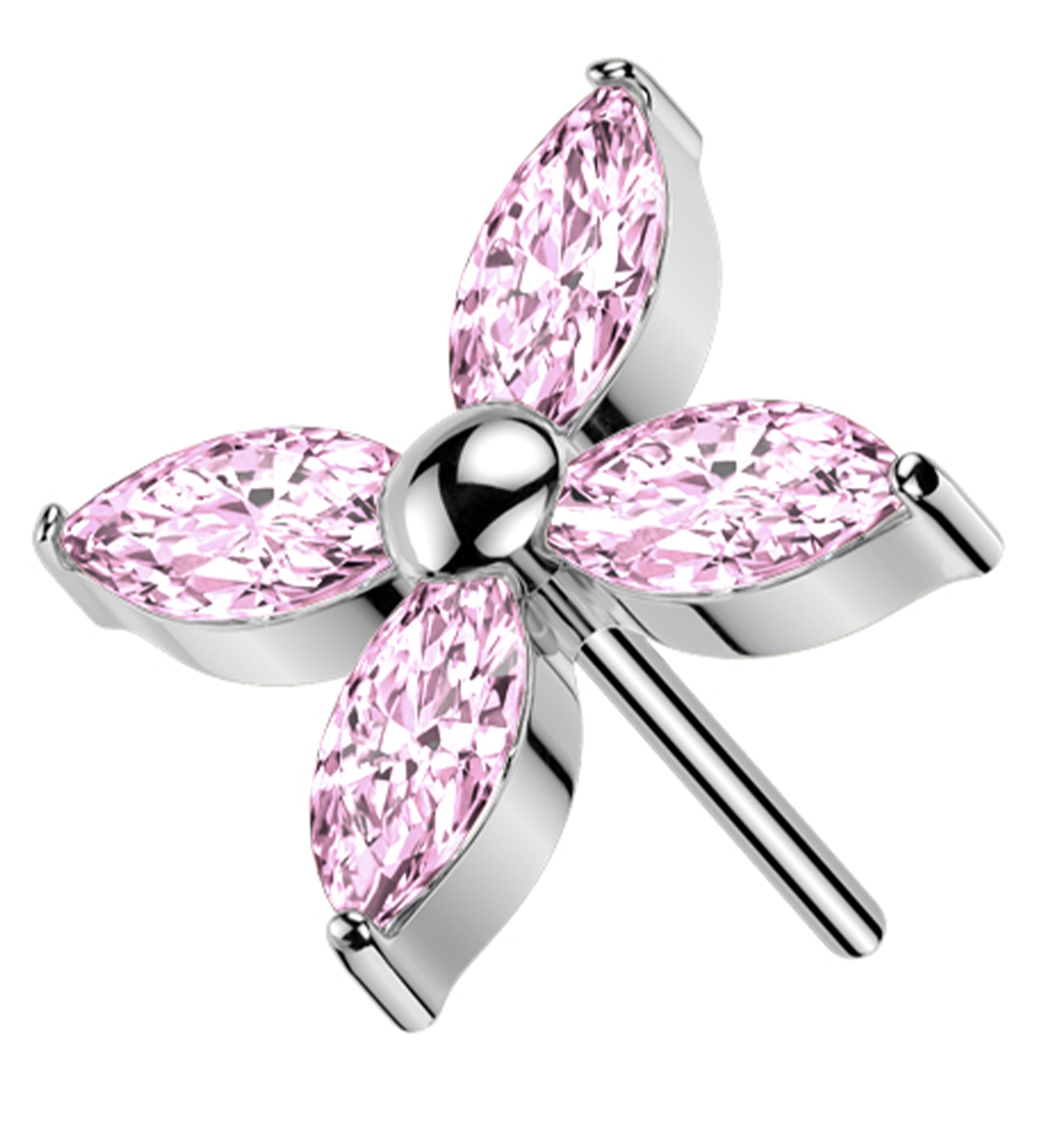 Windmill Marquise Pink CZ Threadless Titanium Top