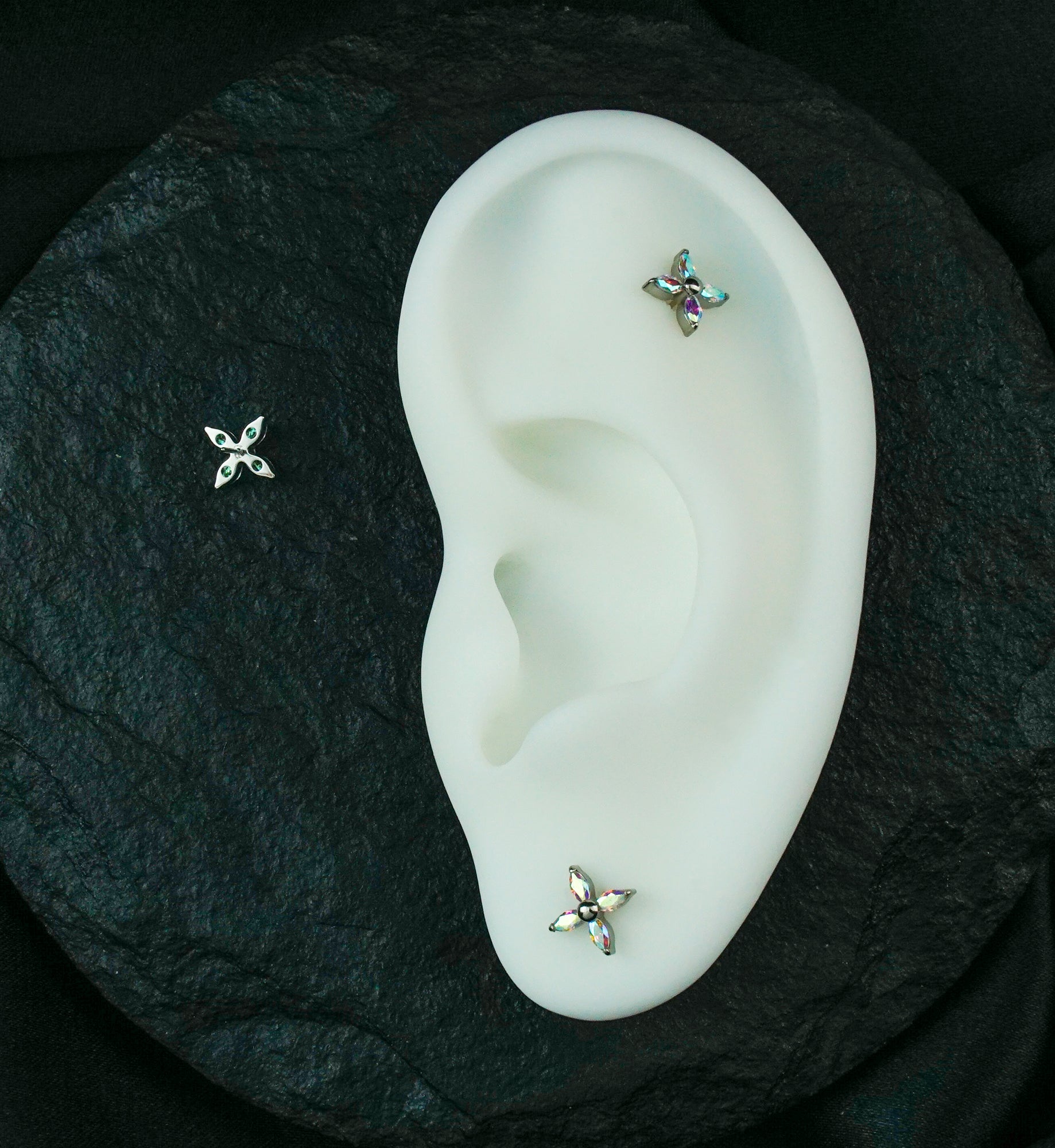 Windmill Marquise Rainbow Aurora CZ Threadless Titanium Top