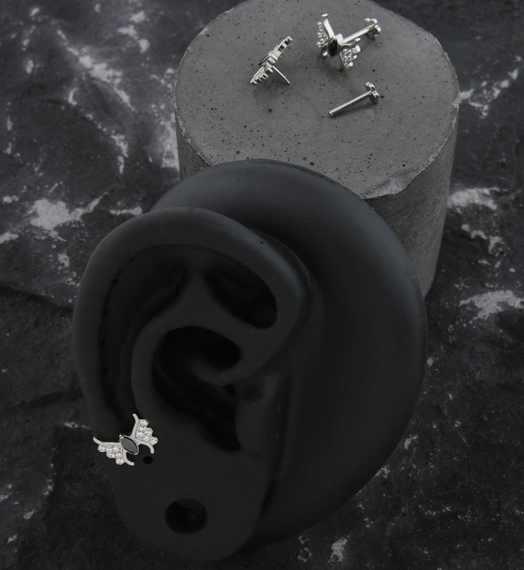 Wings Black CZ Threadless Titanium Flower Back Labret