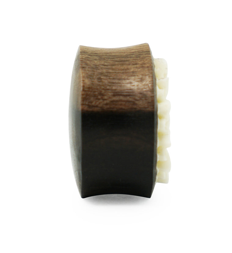Areng Wooden Plugs With Carved Bone Daisy Flower Inlay