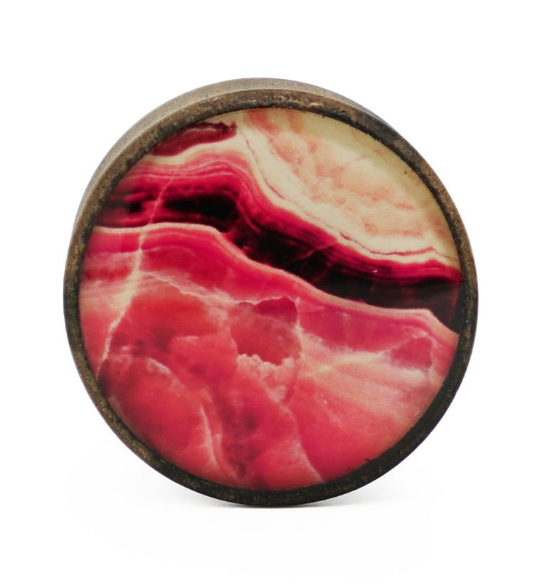 Areng Wood Plugs with Faux Pink Line Agate Inlay