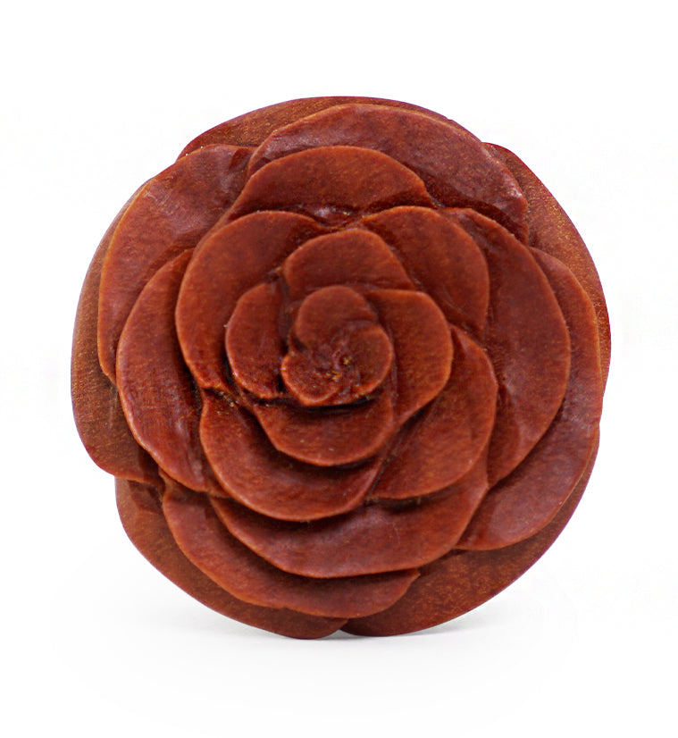 Carved Rosebud Saba Wood Plugs