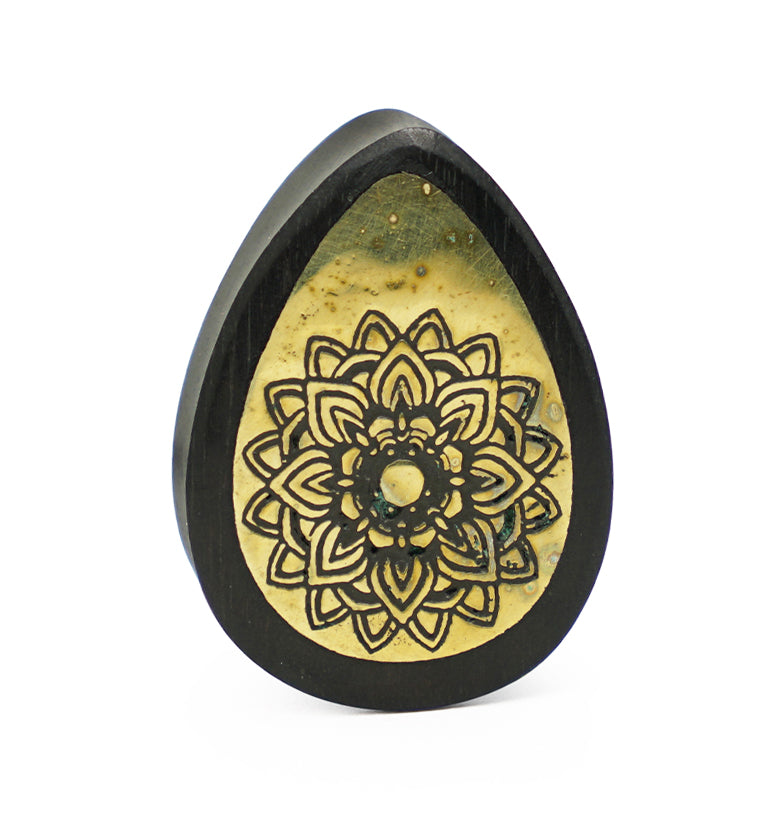 Areng Wooden Teardrop Plugs with Mandala Brass Inlay