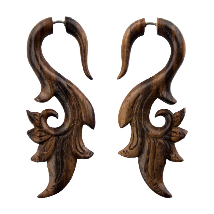 Blooming Vine Sono Wood Fake Gauges Earrings