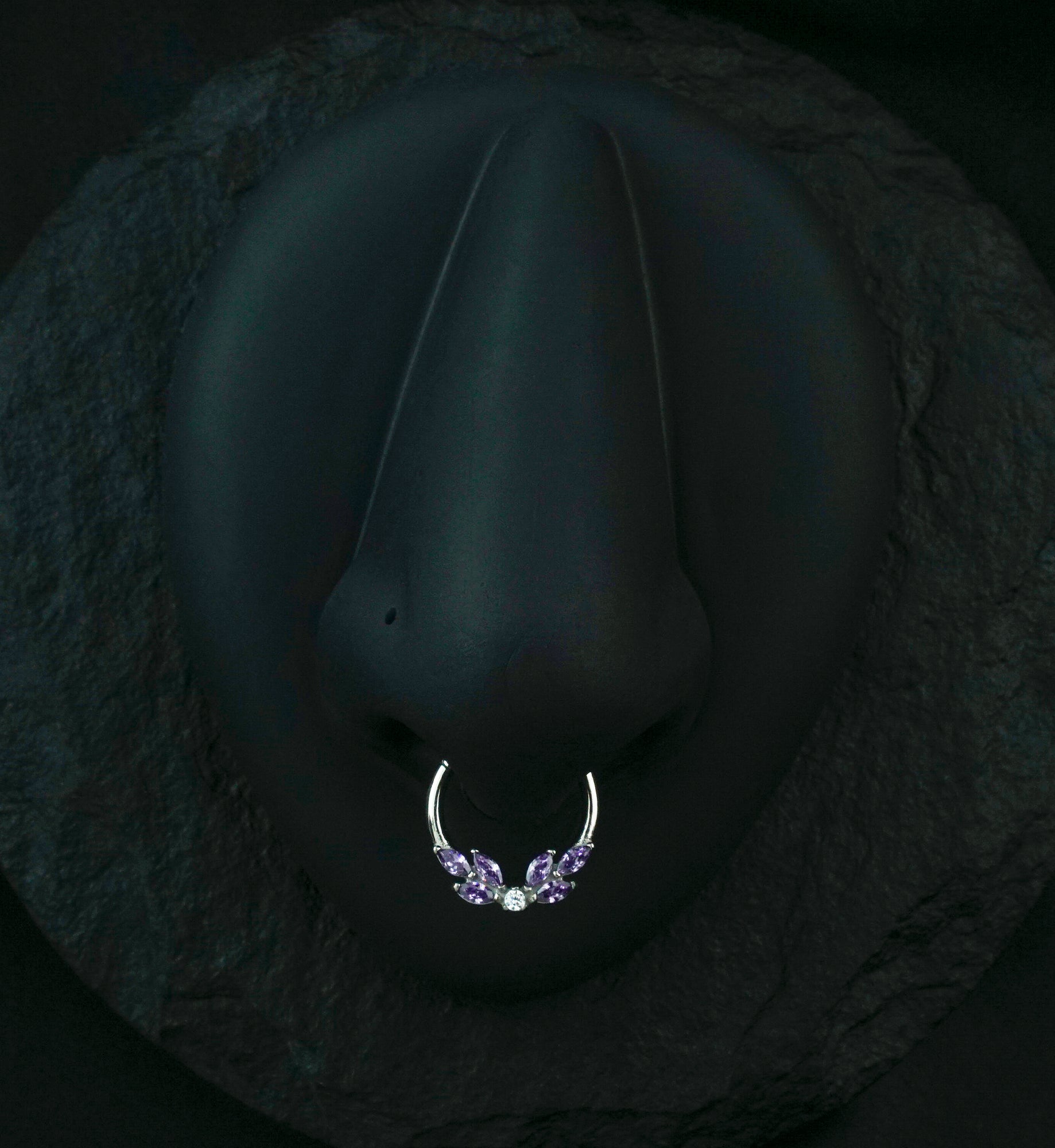 Wreath Amethyst CZ Stainless Steel Hinged Segment Ring