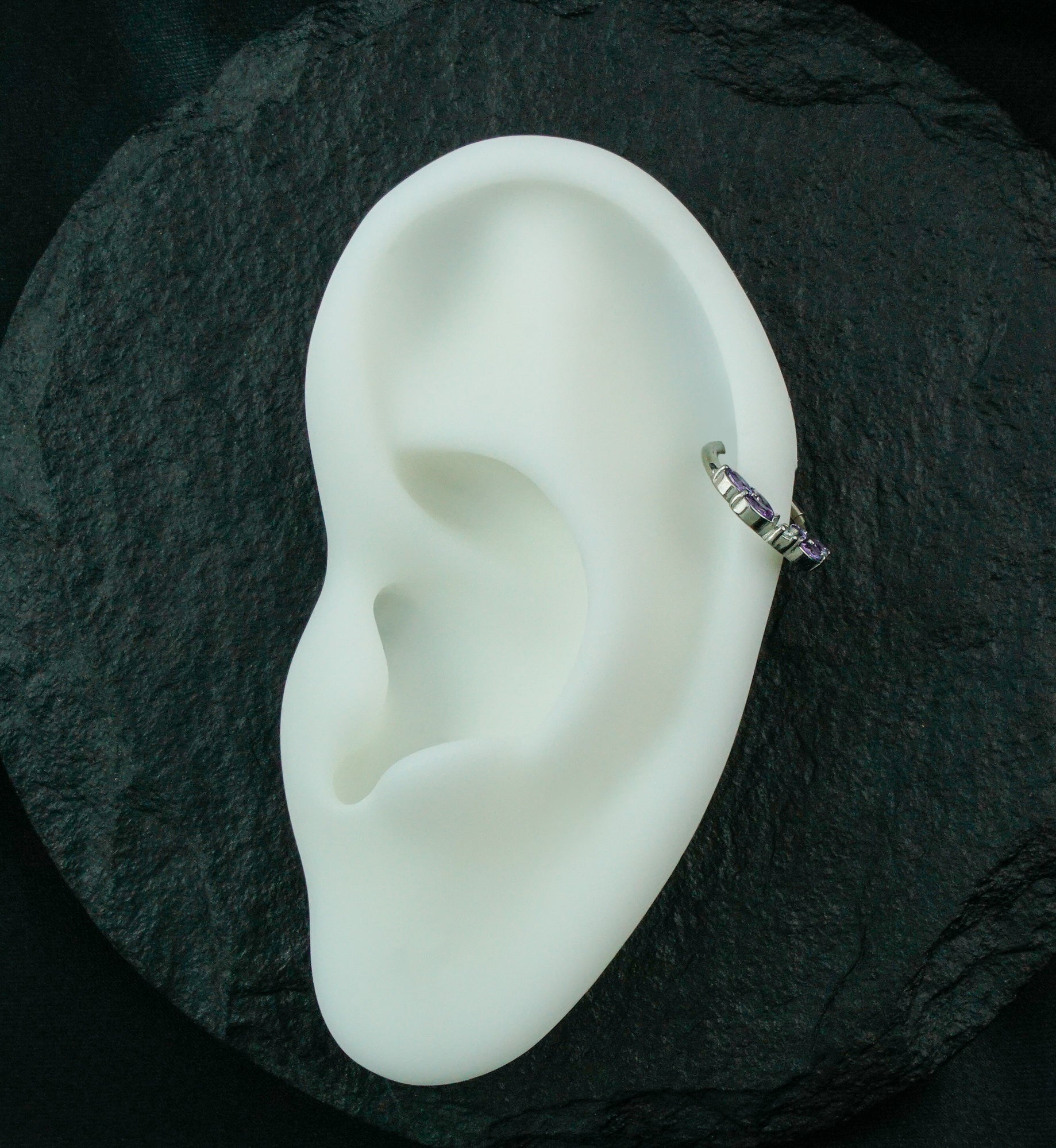 Wreath Amethyst CZ Stainless Steel Hinged Segment Ring