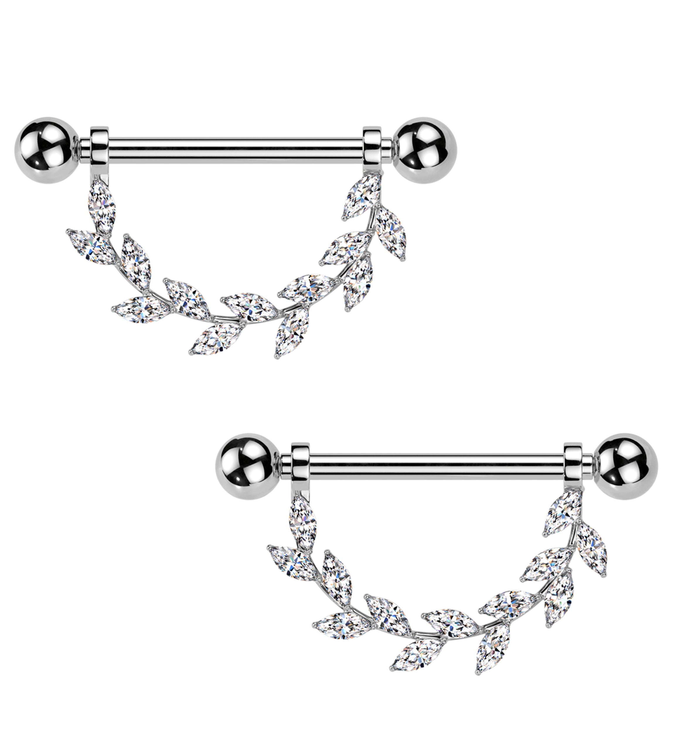 Wreath Clear CZ Internally Threaded Titanium Nipple Barbells