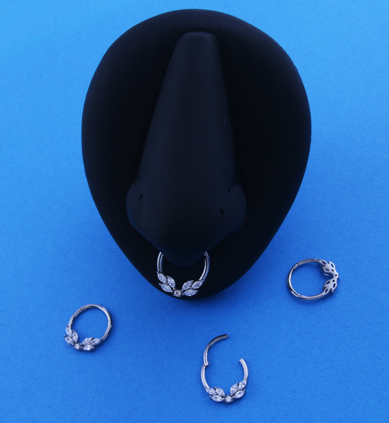 Wreath Clear CZ Stainless Steel Hinged Segment Ring