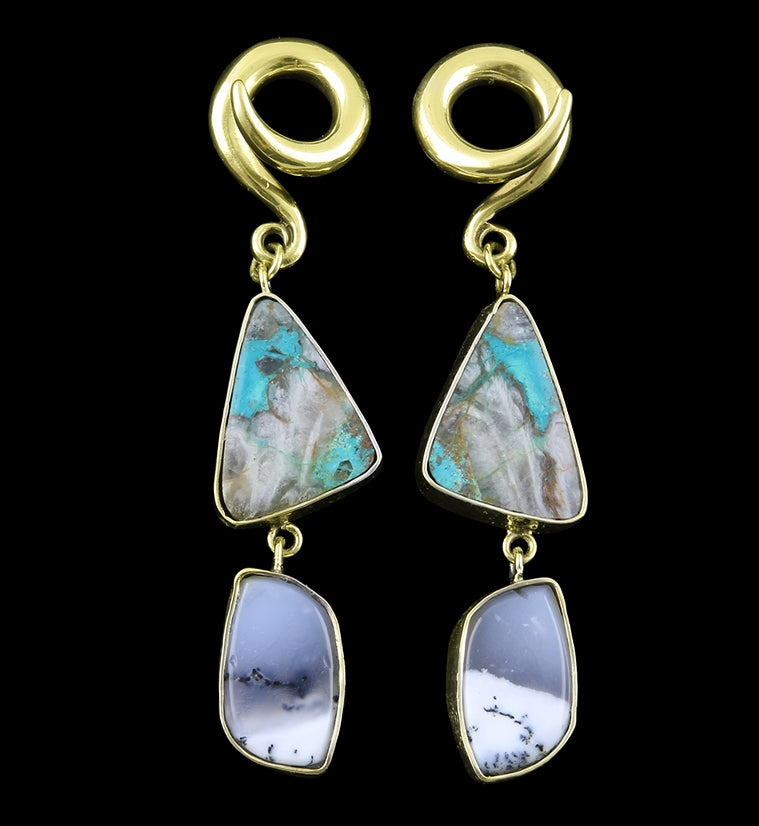 Chrysocolla X Dendritic Opal Stone Ear Weights