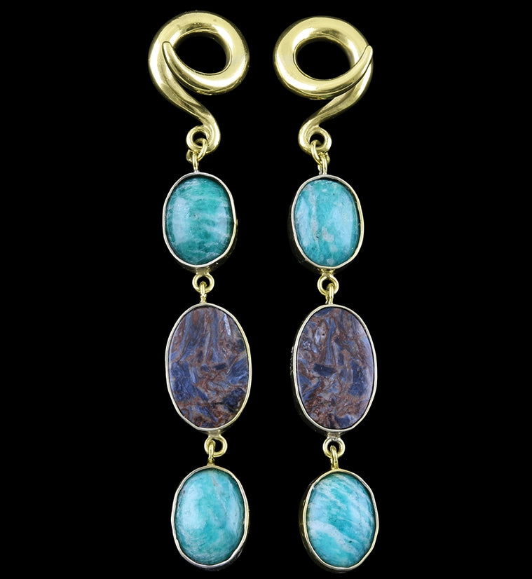 Double Amazonite X Pietersite Stone Ear Weights
