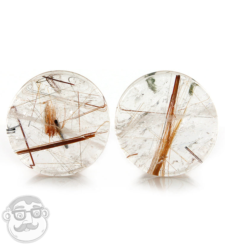 Rutilated Quartz Stone Plugs 1 Inch (25mm)