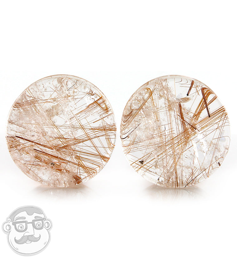 Rutilated Quartz Stone Plugs 1 Inch (25mm)