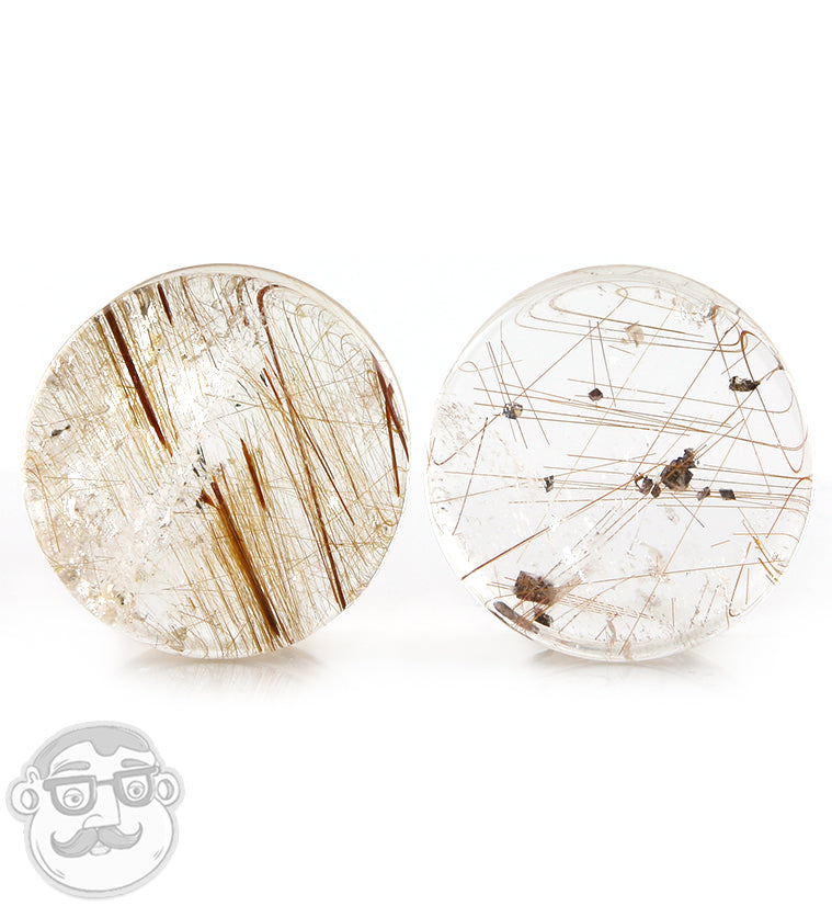 Rutilated Quartz Stone Plugs 1 Inch (25mm)