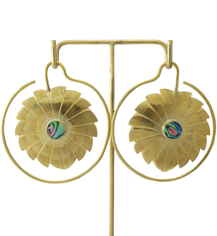 12G Abalone Daisy Brass Earrings
