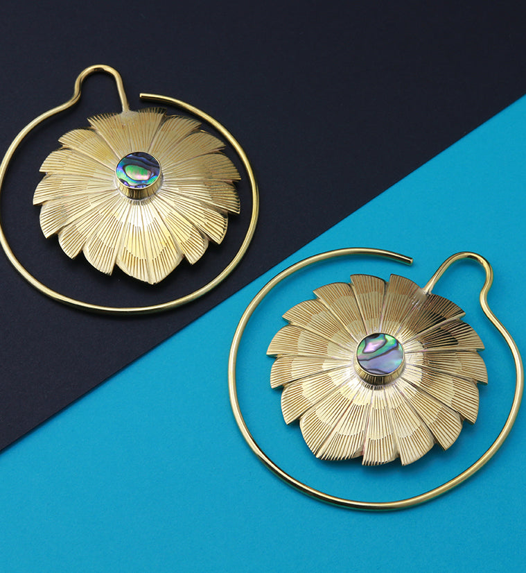 12G Abalone Daisy Brass Earrings