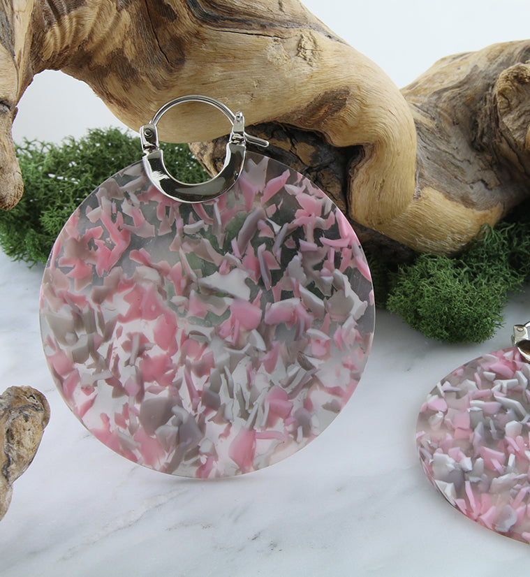 14G Pink Freckle Acetate Disk Earrings