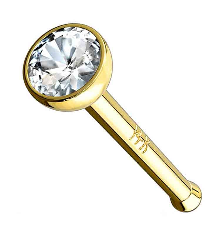 20G 14kt Gold CZ Nose Stud Ring