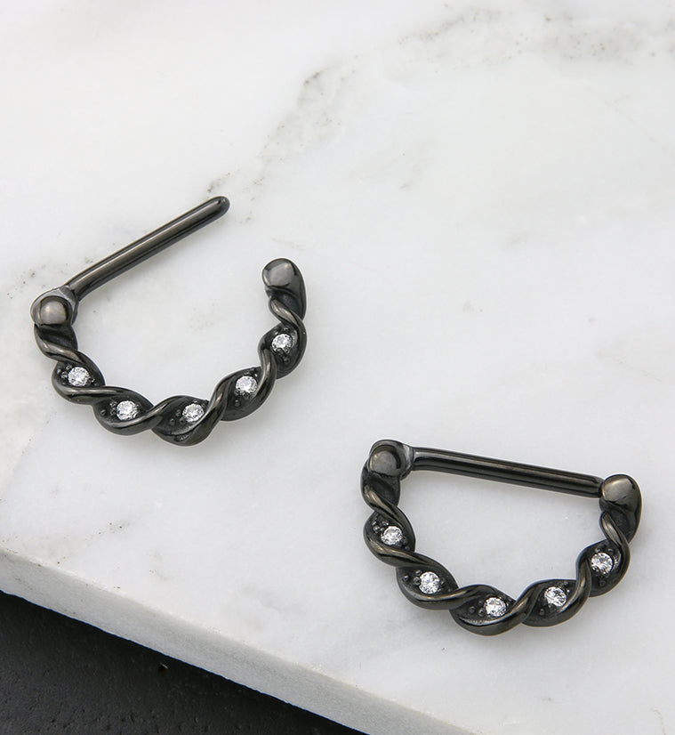 14G Black PVD Helix CZ Nipple Clicker