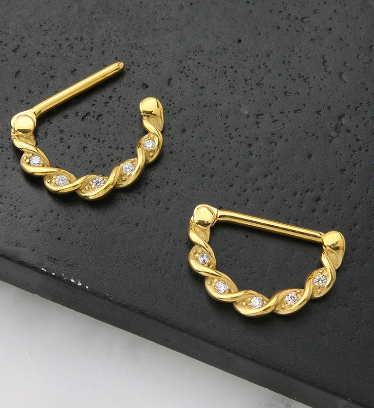 14G Gold PVD Helix CZ Nipple Clicker