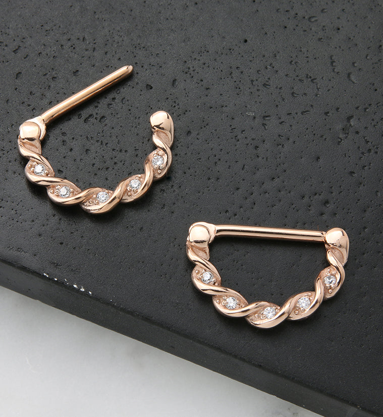 14G Rose Gold PVD Helix CZ Nipple Clicker