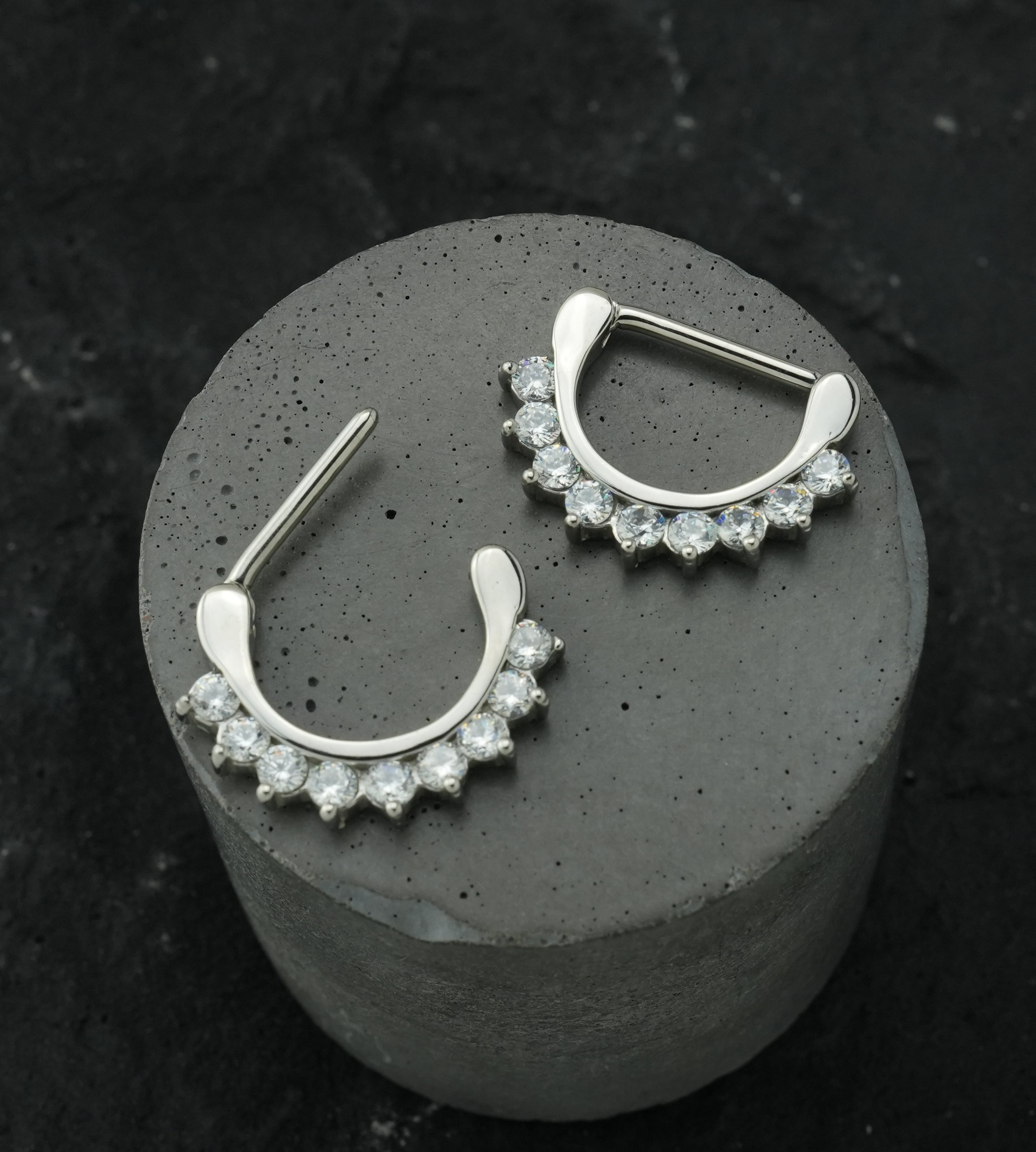 14G Silver Cubic Zirconia Rim Brass Nipple Clicker Ring