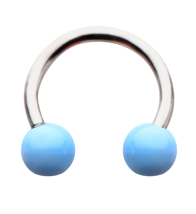 14G Stainless Steel Circular Barbell with Blue Ceramic Balls