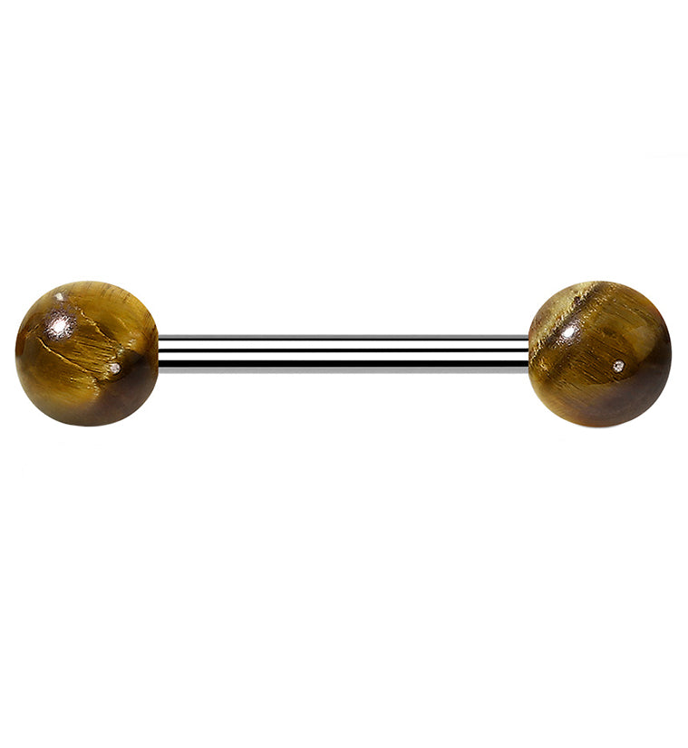 14G Double Tiger Eye Stone Stainless Steel Barbell