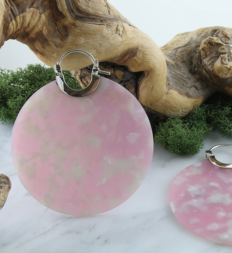 14G Pink Fructose Acetate Disk Earrings