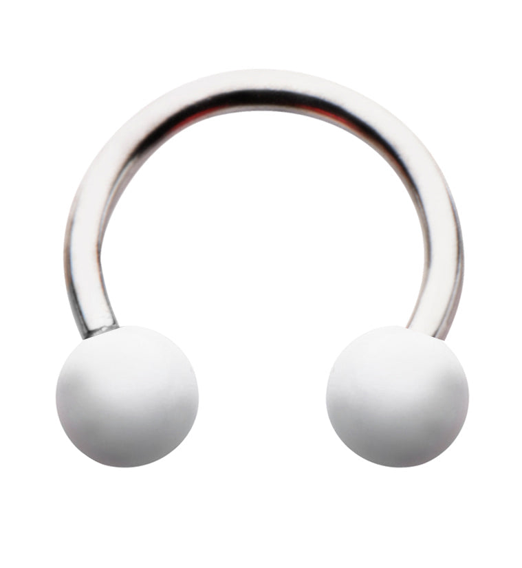 14G Stainless Steel Circular Barbell with White Ceramic Balls