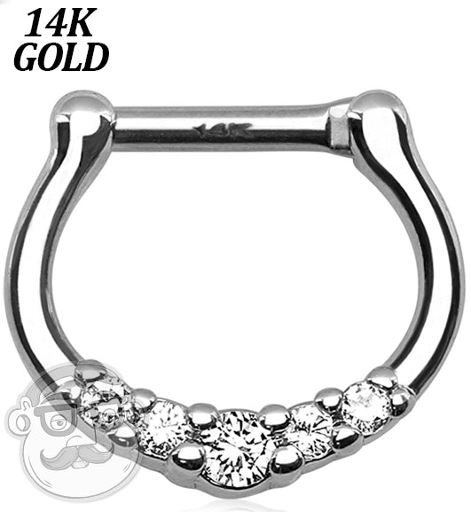 16G 14kt White Gold Clear 5 Gem Septum Clicker