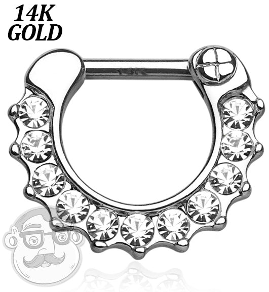 16G 14kt White Gold CZ Gem Rim Septum Clicker