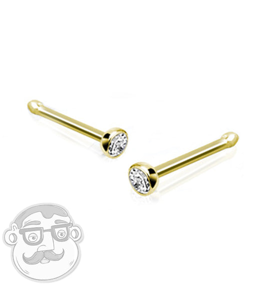 20G 14kt Gold CZ Nose Stud Ring