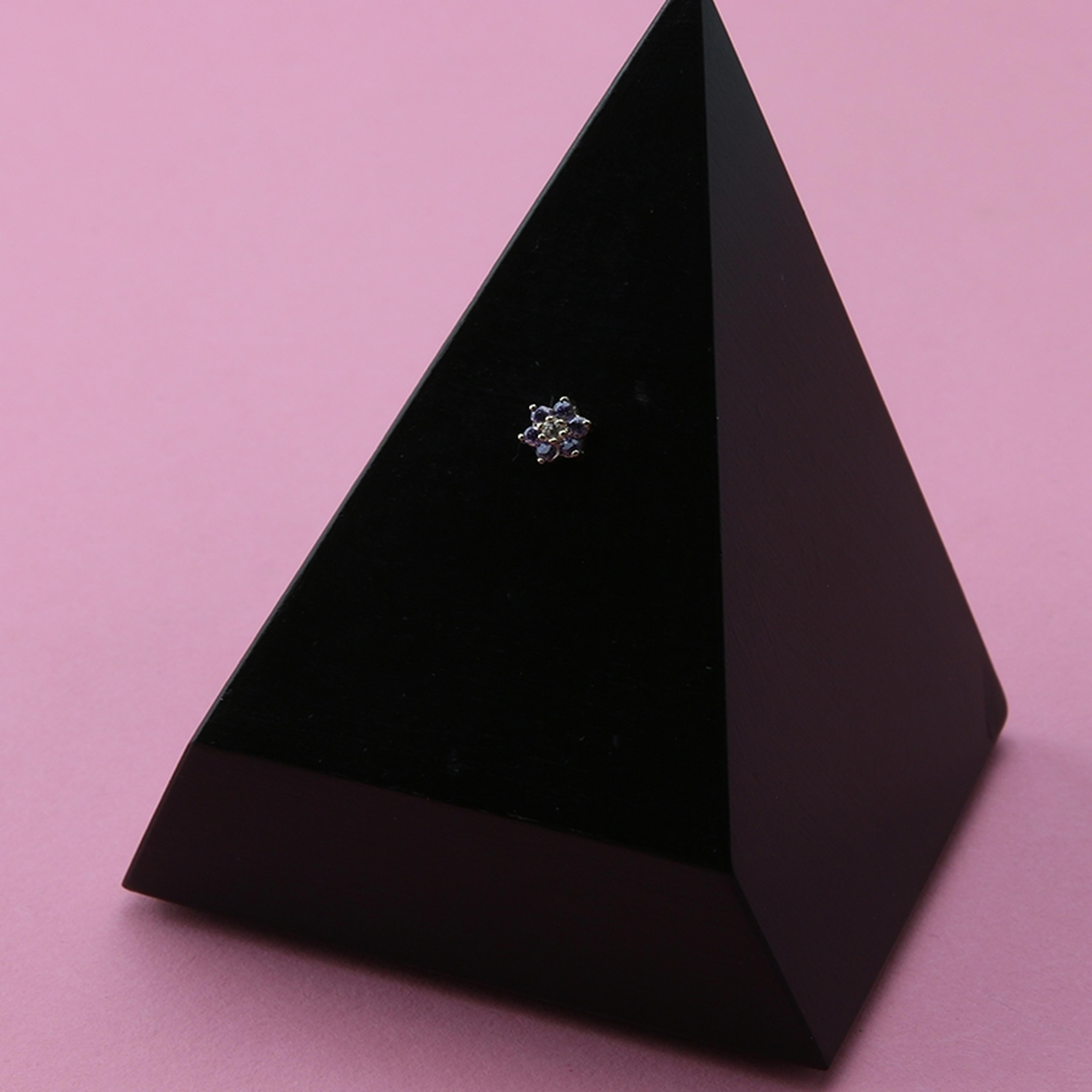 14kt Gold Purple & Clear CZ Flower Threadless Top