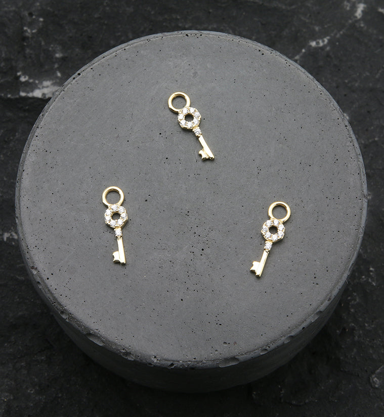 14kt Gold Antique Key CZ Charm