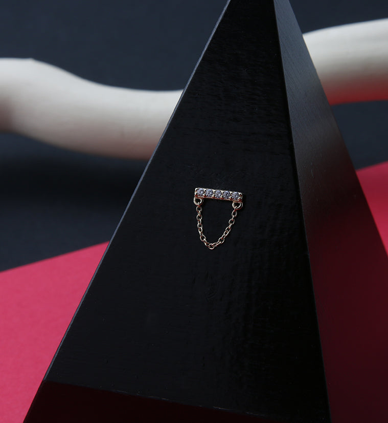 14kt Gold Bar CZ Dangle Chain Threadless Top