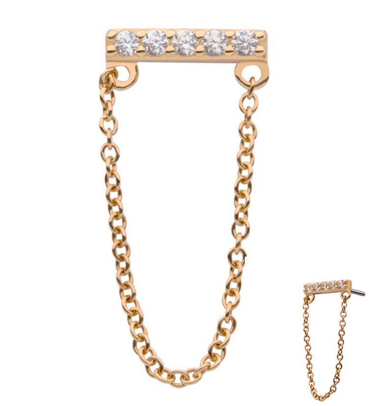 14kt Gold Bar CZ Dangle Chain Threadless Top