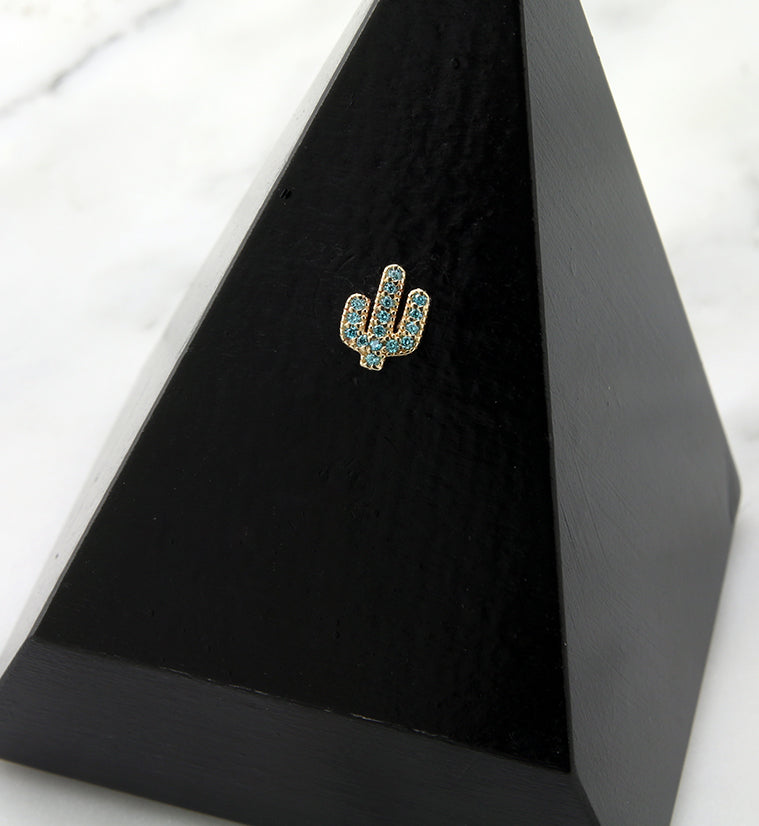 14kt Gold Beaded Cactus Aqua CZ Threadless Top