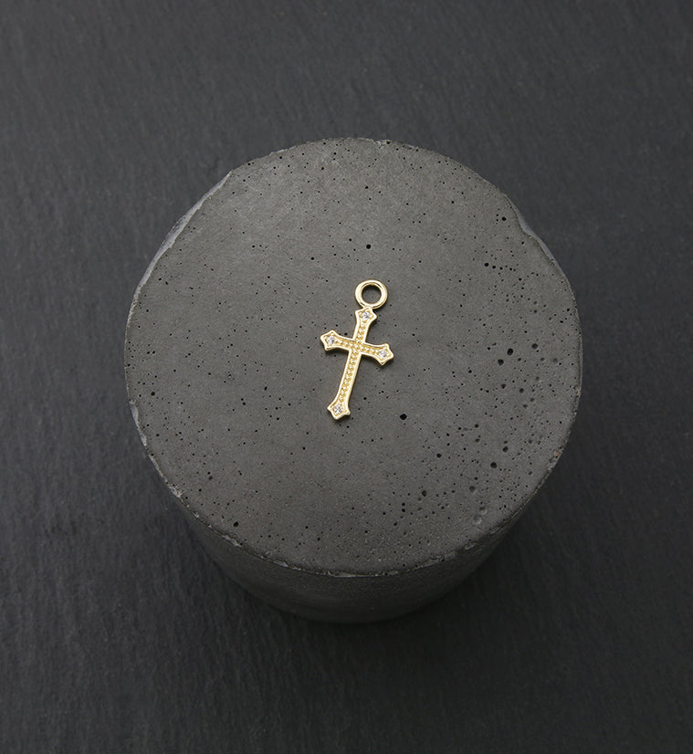14kt Gold Beaded Cross CZ Charm
