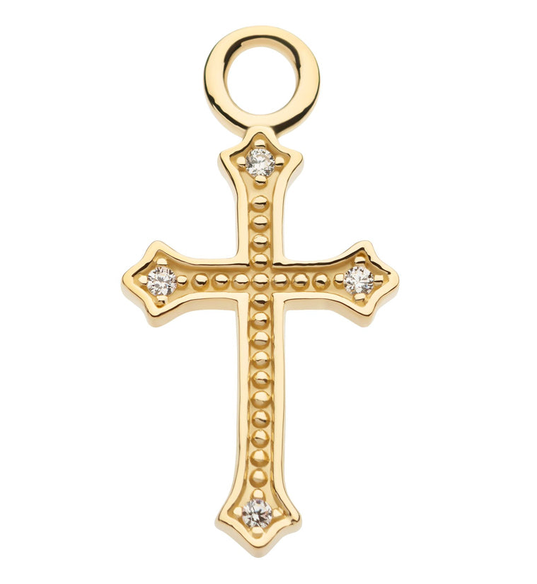 14kt Gold Beaded Cross CZ Charm