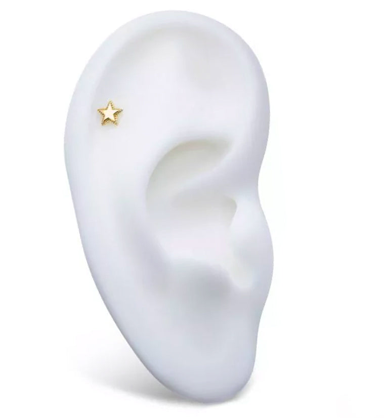 14kt Gold Beaded Star Stainless Steel Threadless Top