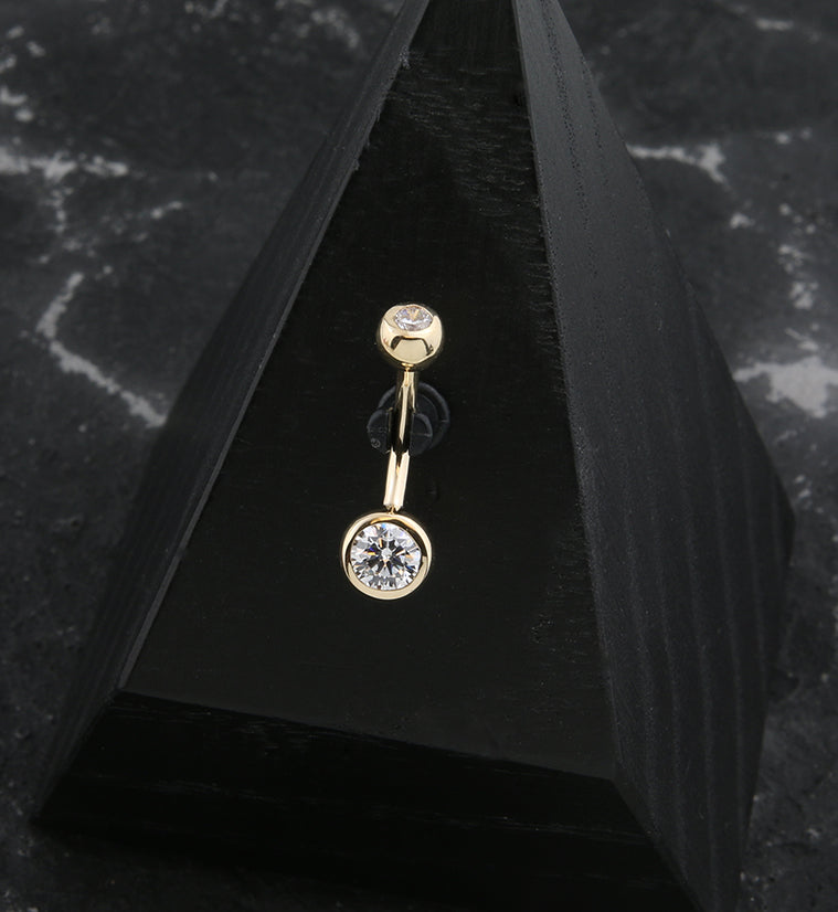 14kt Gold Bezel Clear CZ Belly Button Ring
