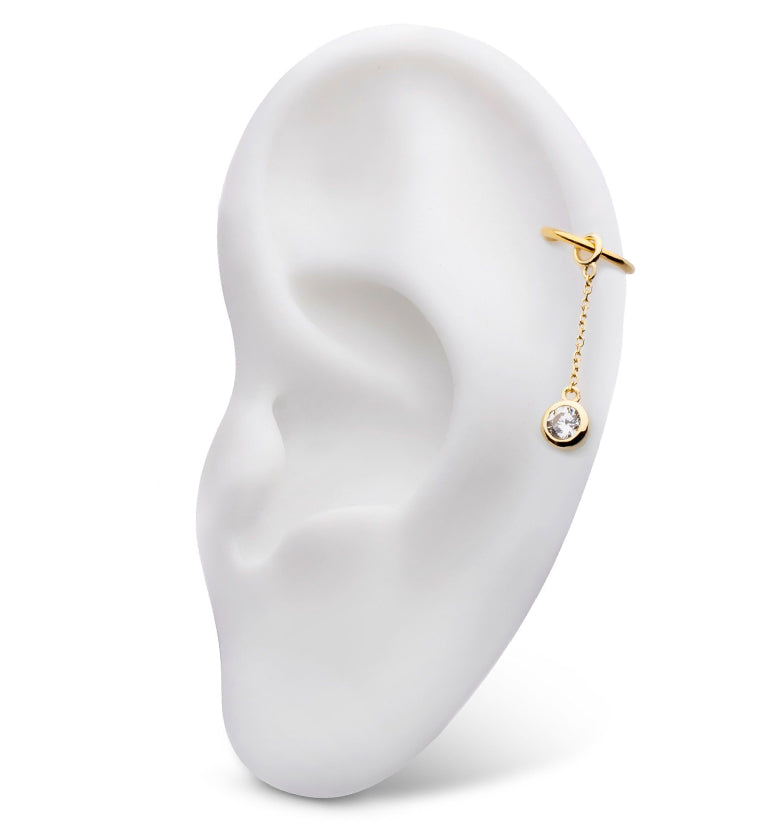 14kt Gold Bezel Clear CZ Dangle Chain Charm