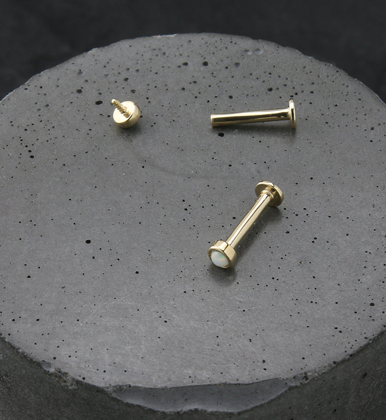 14kt Gold Bezel White Opalite Internally Threaded Labret