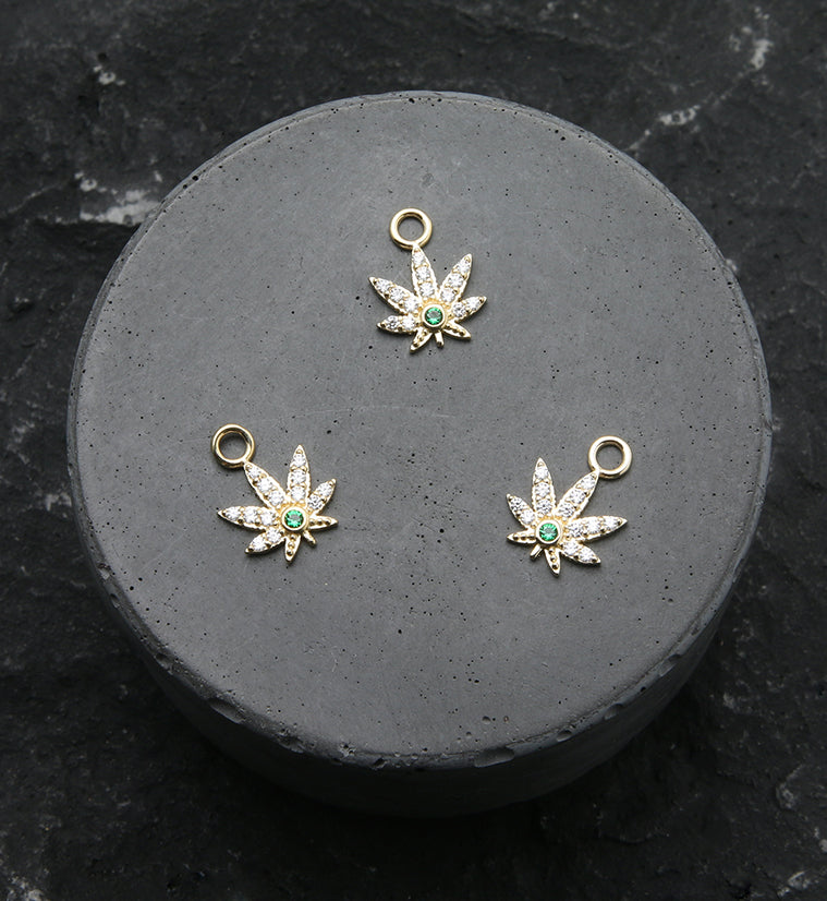 14kt Gold Cannabis Leaf CZ Charm